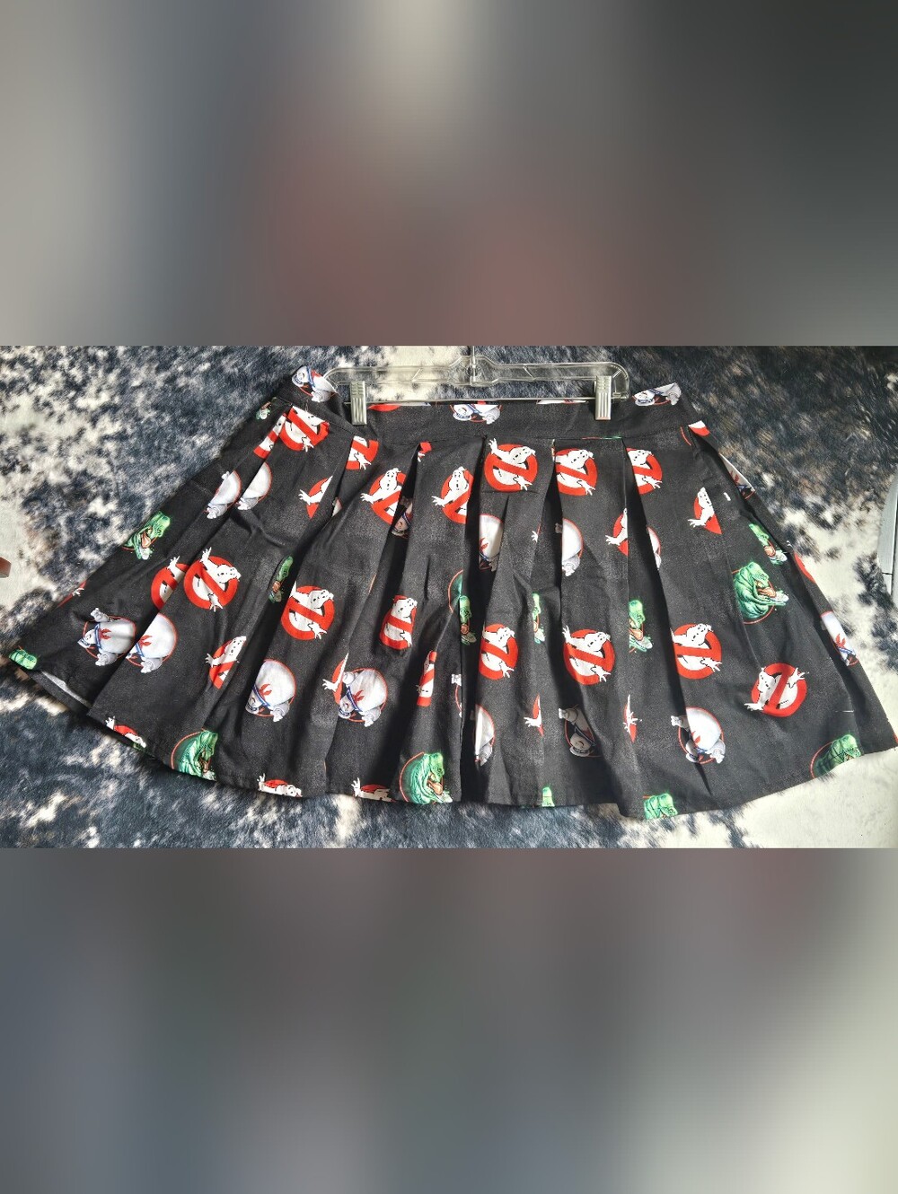 Ghostbusters Movie Graphic Print Goth Black Pleated Skirt